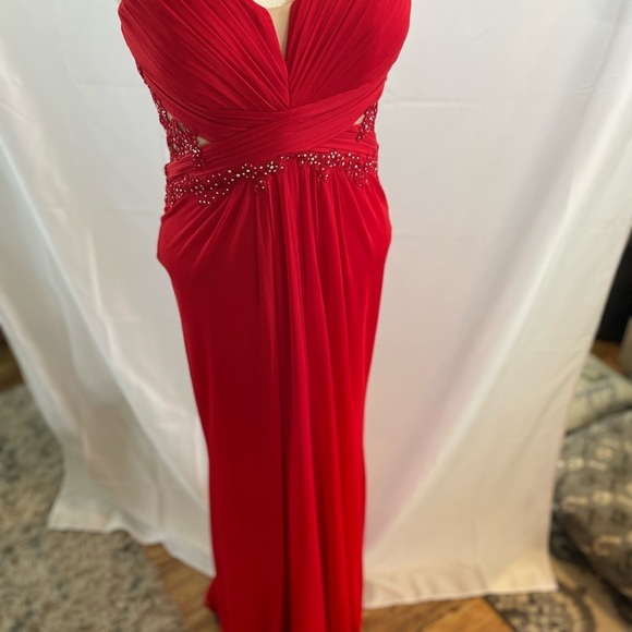 Red dress long Elegant Red Strapless Evening Gown size 6 womens beads lace - Picture 3 of 15